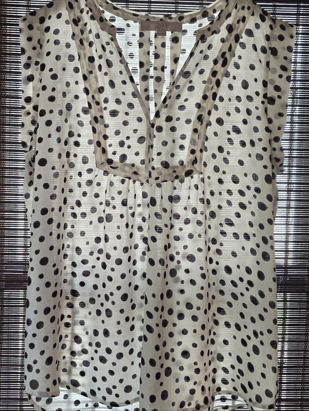 Loft Blouse, Women's Large, Sleeveless, White With Black Polka Dots